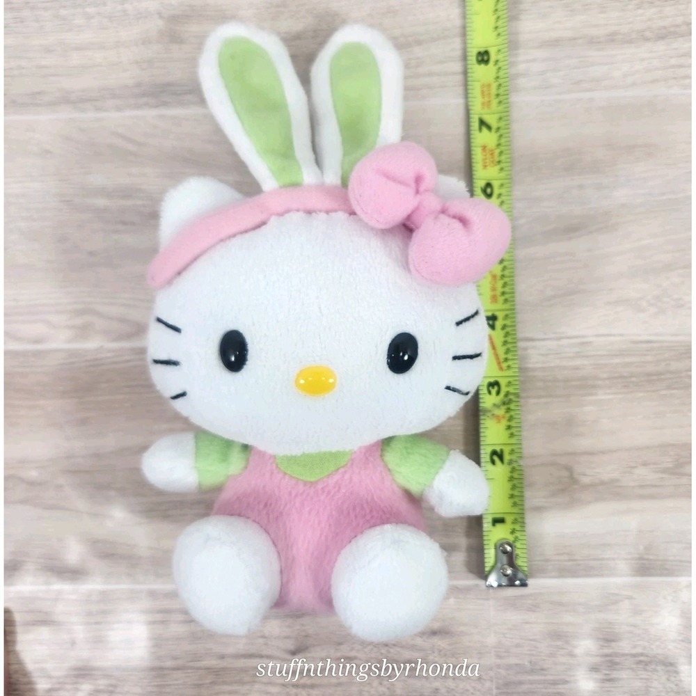 Ty Hello Kitty by Sanrio Plush Beanie Baby Pink Jumper Easter Green Bunny Ear 8"